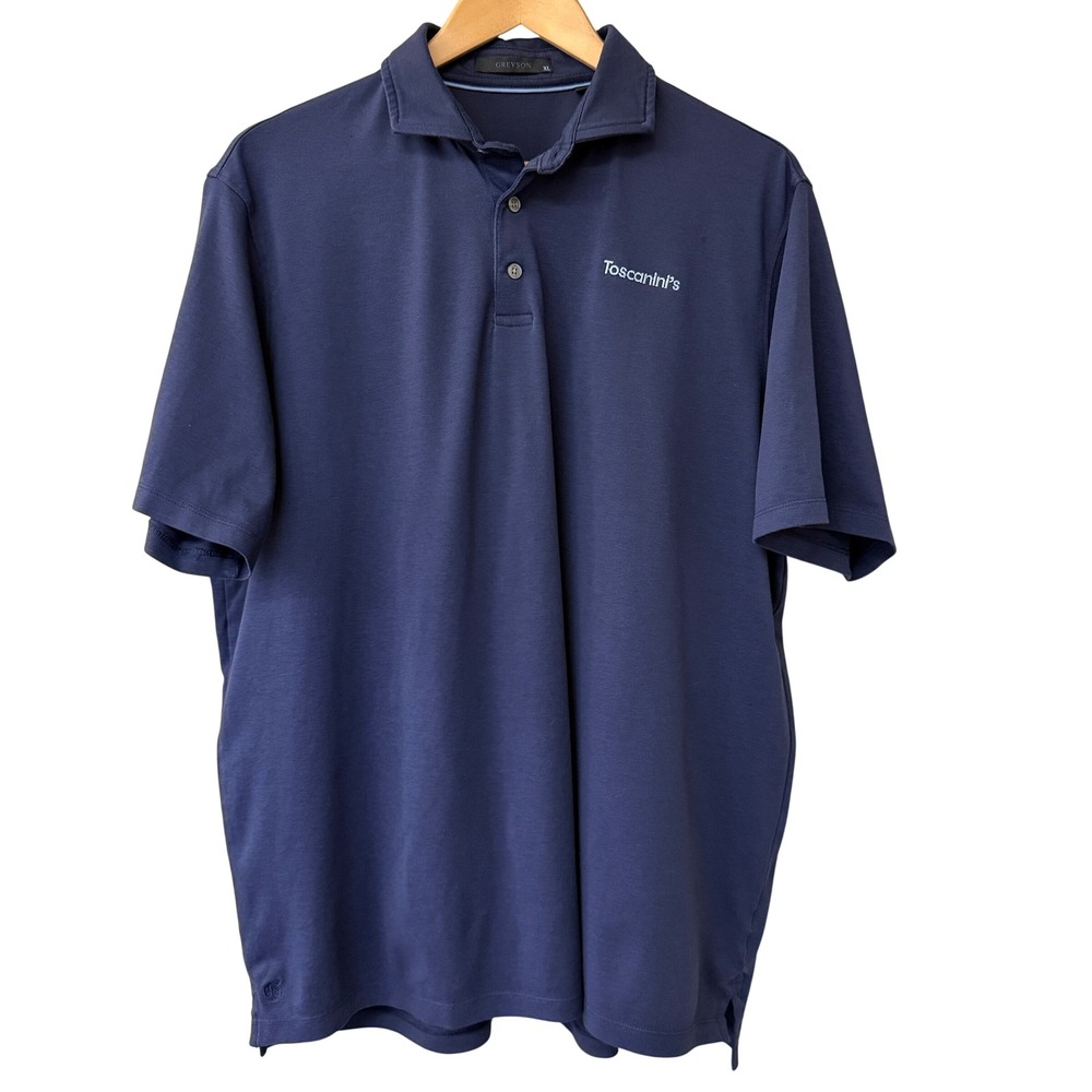 Greyson Mens Navy Blue Toscaninis Embroidered Performance Polo Shirt Size XL